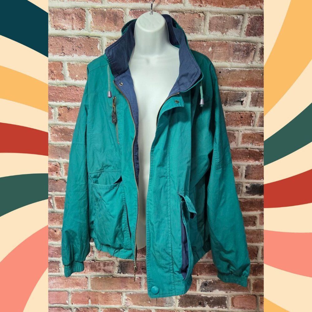 Dunbrooke Windbreaker 2XL | Vintage 90s‎ Green Blue Full Zip Retro Jacket - Picture 3 of 9